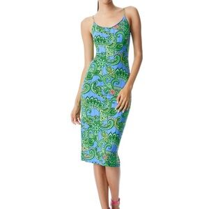 Alice + Olivia Vibrant Green and Blue Midi Dress